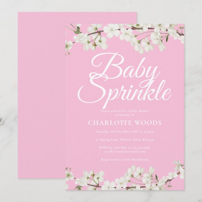 White Country Blossom Baby Sprinkle / Shower Invitation (Front/Back)