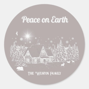 White Country Christmas Peace on Earth Card  Classic Round Sticker