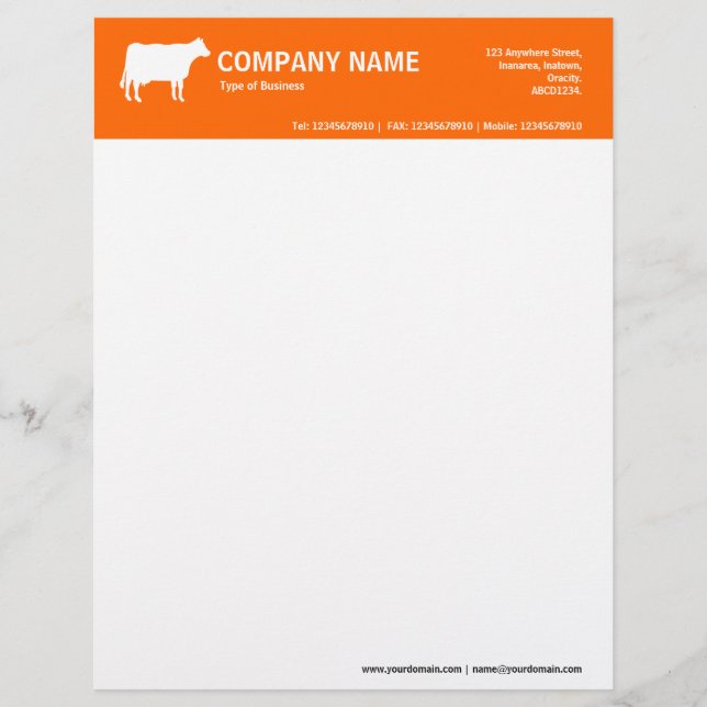 White Cow 2in Colour Header - Orange FF6600 Letterhead (Front)