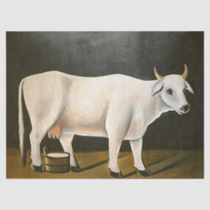 White Cow on a Black Background (Farm Animal) Tissue Paper