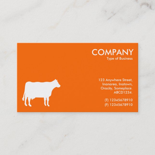White Cow Symbol - Orange FF6600 Business Card (Front)