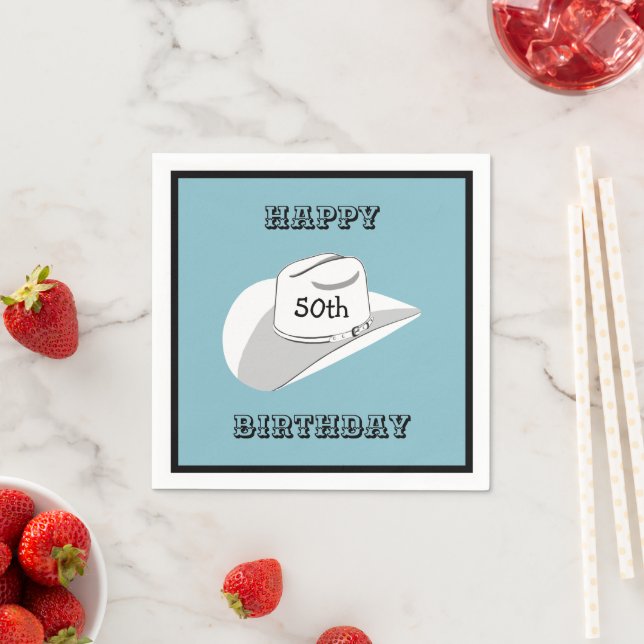 White Cowboy hat birthday Napkin (Insitu)