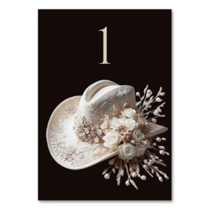 White Cowgirl Hat with Flowers Table Number