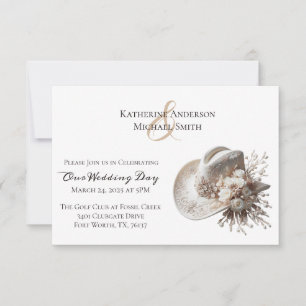 White Cowgirl Hat with Flowers Wedding Invitation