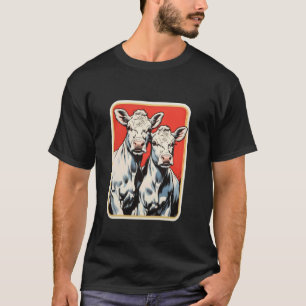White Cows on Red - Dramatic Farm Animal Duo Artwo T-Shirt