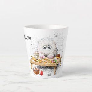 White cozy sugar monster breakfast art latte mug