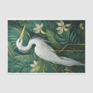 White Crane and Gardenias, Elegant Tropical Tissue Paper