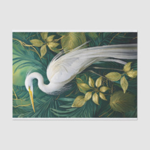 White Crane Botanical Design, Elegant Tropical Tissue Paper