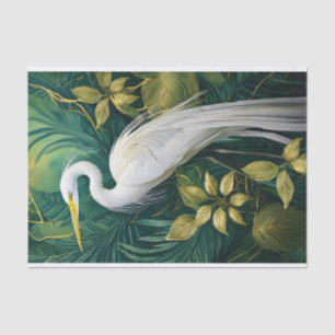White Crane Botanical Design, Elegant Tropical Tissue Paper