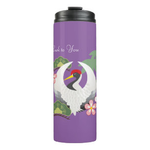 White Crane Japanese Lucky Symbols Purple Thermal Tumbler