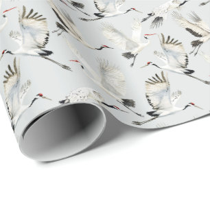 White crane large bird lounge chinoiserie wrapping paper