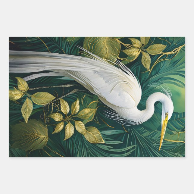 White Cranes & Gardenias, Coconut Grove Wrapping Paper Sheet (Front)