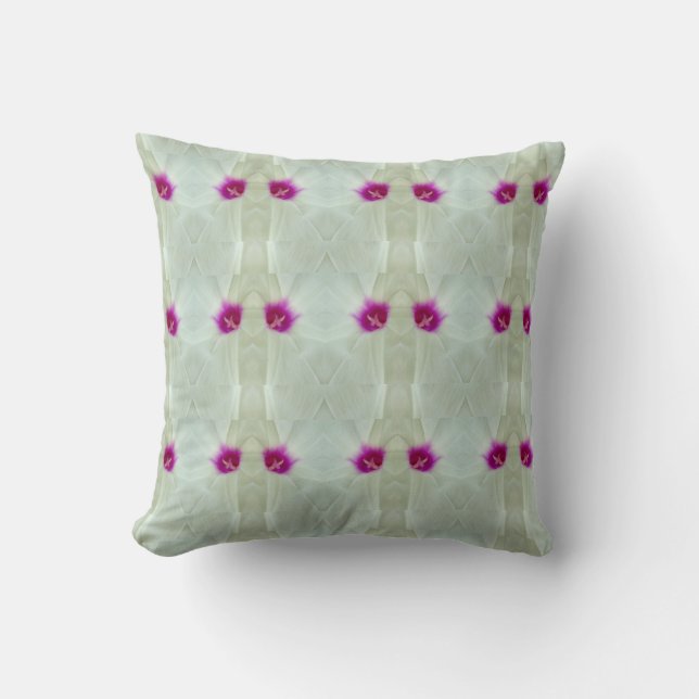 white, cream  background with hot pink pattern throw pillow (Front)
