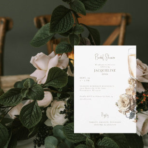 White & Cream Dried Roses Champagne Bridal Shower Invitation