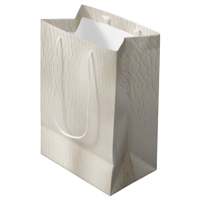 White Cream Faux Leather Wedding   Medium Gift Bag (Front Angled)