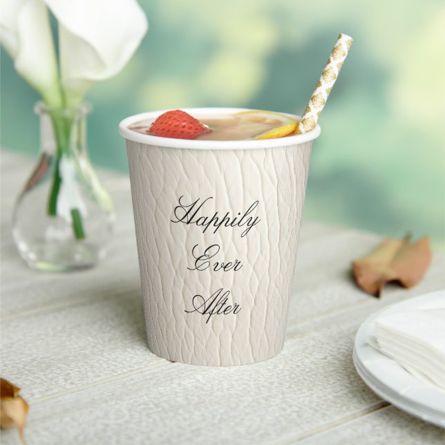 White Cream Faux Leather Wedding   Paper Cups (Insitu)