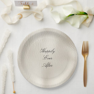 White Cream Faux Leather Wedding   Paper Plate
