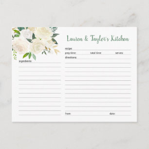 White Cream Floral bridal shower recipe cards