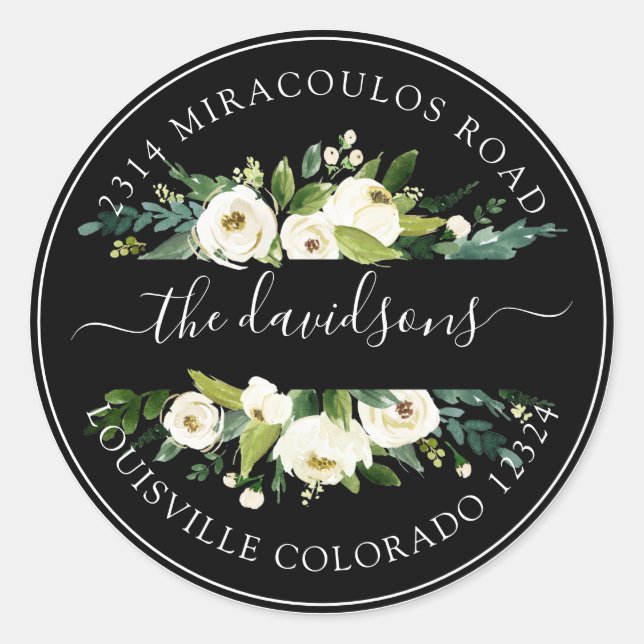 White Cream Floral Return Address Envelope Seal (Front)