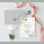 White Cream Flowers Gold Glitter Frame Wedding Invitation<br><div class="desc">DIGITAL DOWNLOAD AVAILABLE AT YOUR REQUEST! Modern and elegant design featuring watercolour white cream flowers,  a faux gold glitter broken frame,  floral divider; on the back floral bouquet on white background. Matching items could be found in my Watercolor Flowers Gold Frame Collection.</div>