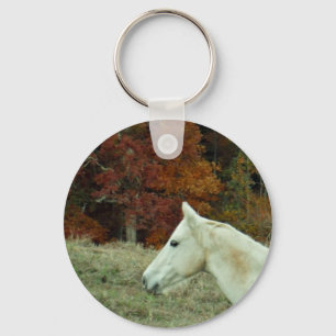 White Cream Horse in an Autumn Field Keychain