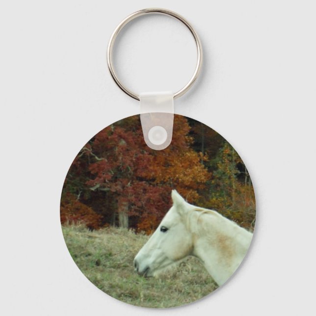 White Cream Horse in an Autumn Field Keychain (Front)