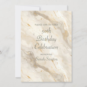 White Cream Marble 50th Birthday Invitation