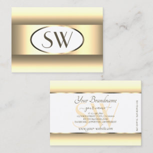 White Cream Ombre Monogram Light Gold Decor Border Business Card