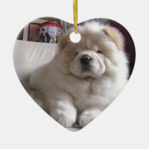 White Cream Puff Chow Chow Puppy Ceramic Ornament