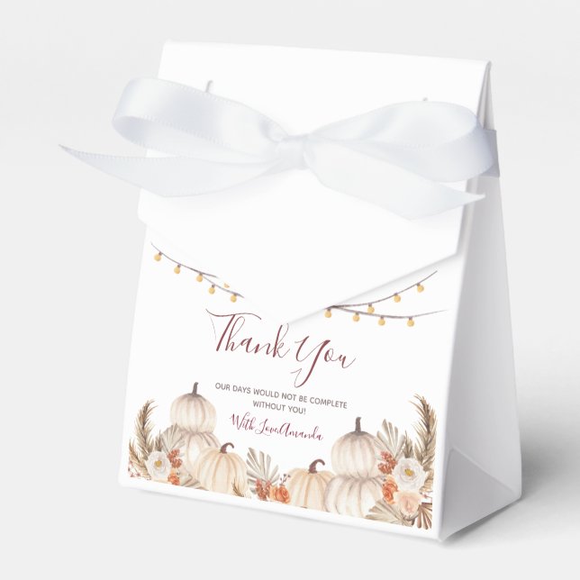 White Cream Pumpkin Floral Fall in love Favour Box (Front Side)