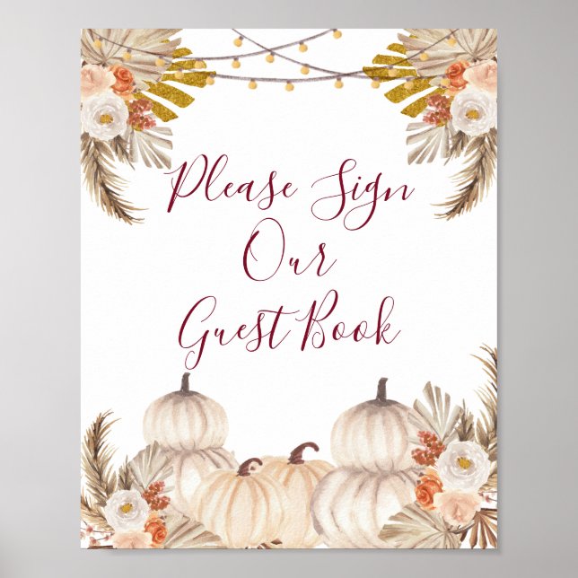 White Cream Pumpkin Floral Please Sign our Guest (Front)