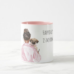 White Cream Puppy Black Lady Dog Mom   Mug