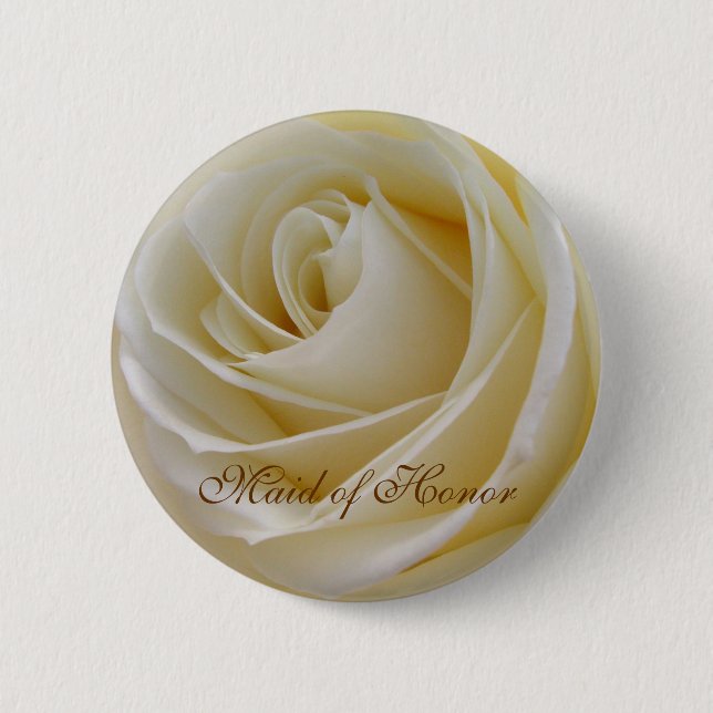 White Cream rose Maid of Honour Button (Front)