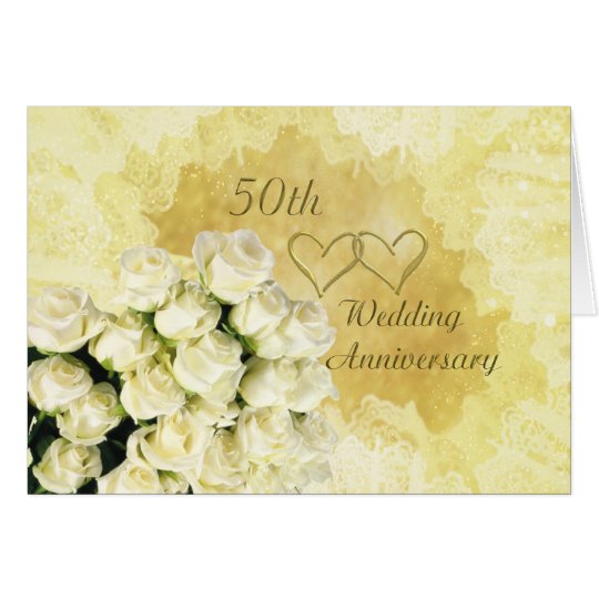 White - cream roses 50th Wedding Anniversary Card