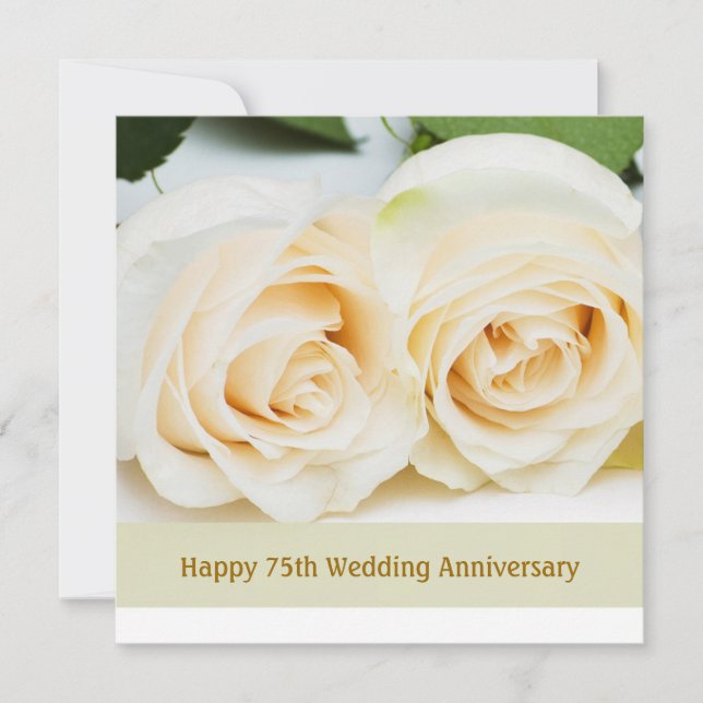White cream roses, 75th Wedding Anniversary Invitation (Front)
