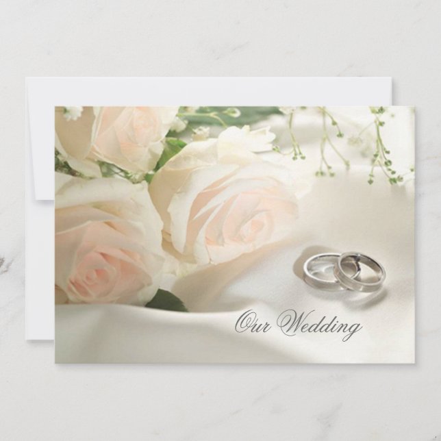 White cream roses and rings Wedding Invitation (Front)