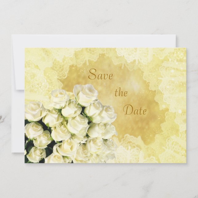 White - cream roses Anniversary Save the date (Front)