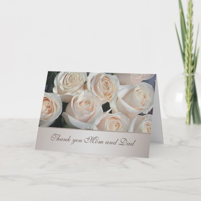 White cream roses Wedding Thank You (Front)