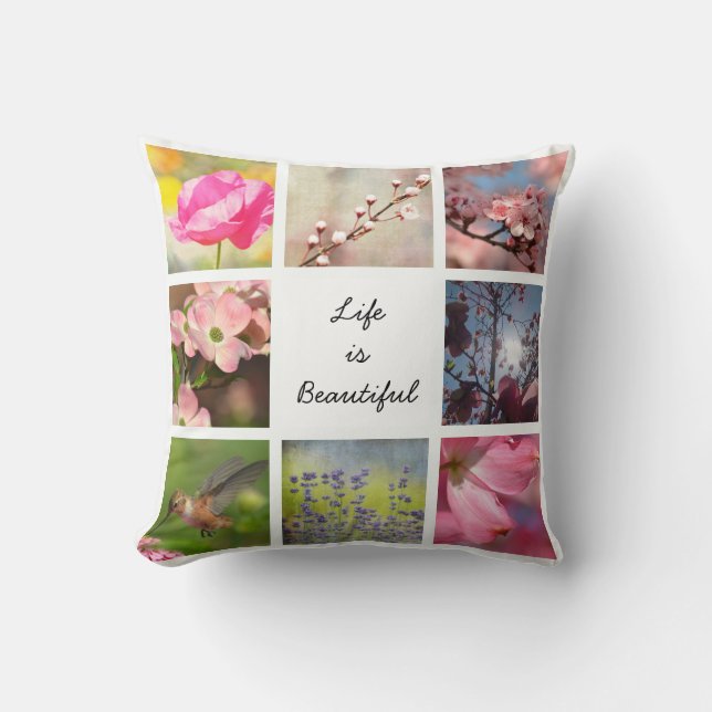 White Create Your Own Photo Collage Throw Pillow (Front)