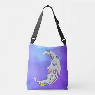 White Crescent Moon Fancy Colourful Markings in Sk Crossbody Bag