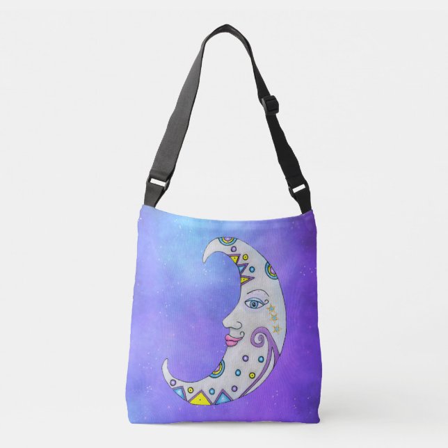 White Crescent Moon Fancy Colourful Markings in Sk Crossbody Bag (Front)