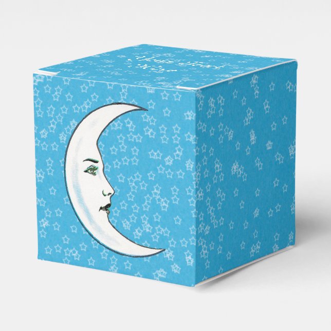 White Crescent Moon With Elegant Face white Stars Favor Box (Front Side)