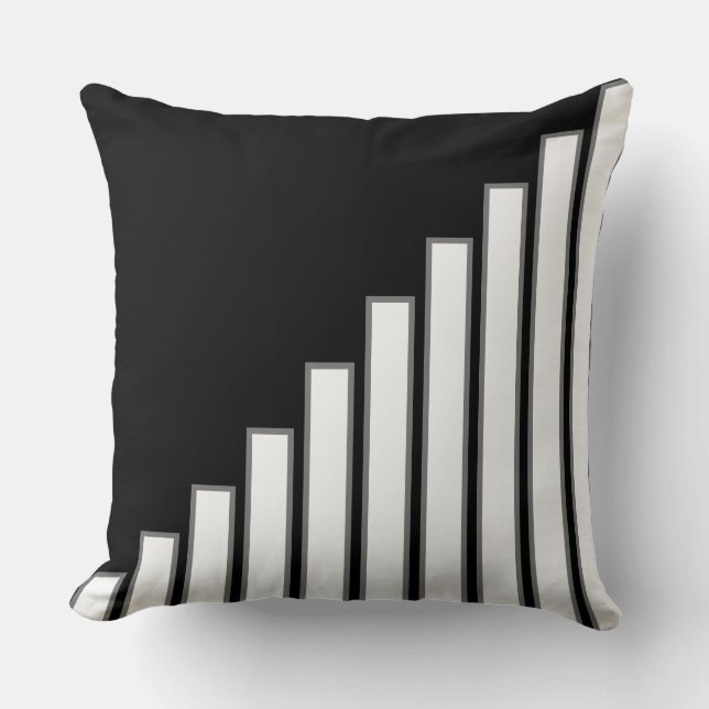 White Crescent Striped Bars on Black Throw Pillow (Front)