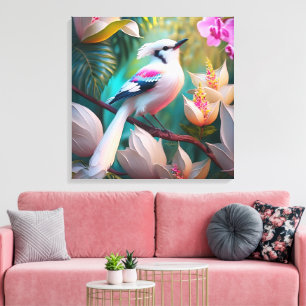 White Crested Blush Chested Fantasy Bird Canvas Print