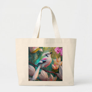 White Crested Blush Chested Fantasy Bird Large Tote Bag