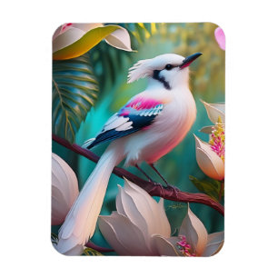 White Crested Blush Chested Fantasy Bird Magnet
