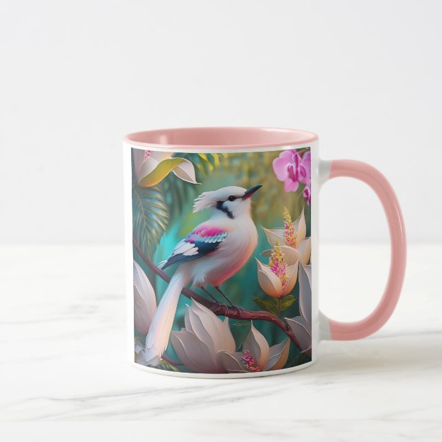 White Crested Blush Chested Fantasy Bird Mug (Right)