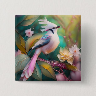 White Crested Blush Tail Jay Fantasy Bird 2 Inch Square Button