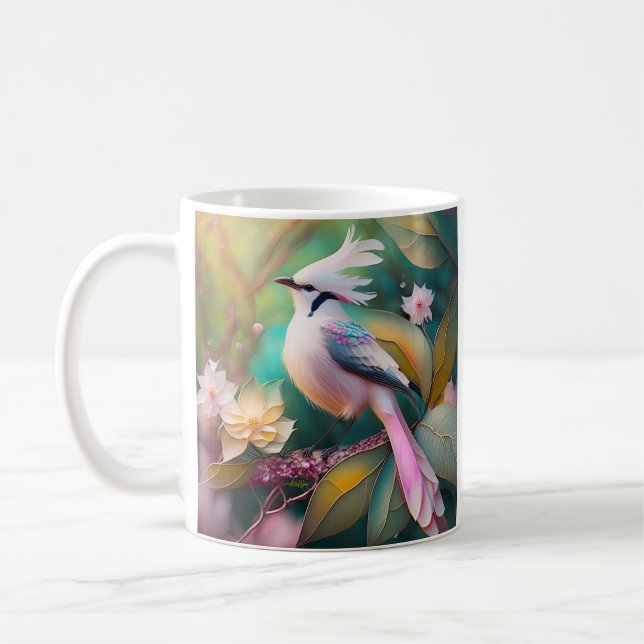 White Crested Blush Tail Jay Fantasy Bird Coffee Mug (Left)