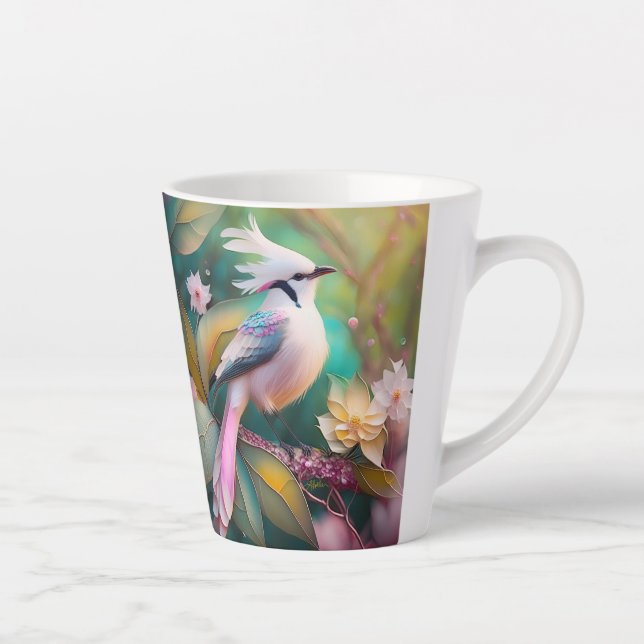 White Crested Blush Tail Jay Fantasy Bird Latte Mug (Right)